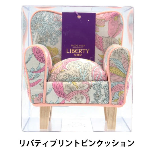 Liberty Fabric Chair Pin Cushion - Pink, Blue and Beige Leaves