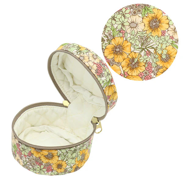 Liberty Print Small Round Pouch - Yellow, Pink, Beige and Green Floral