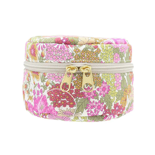 Liberty Print Small Round Pouch - Pink and Green Floral