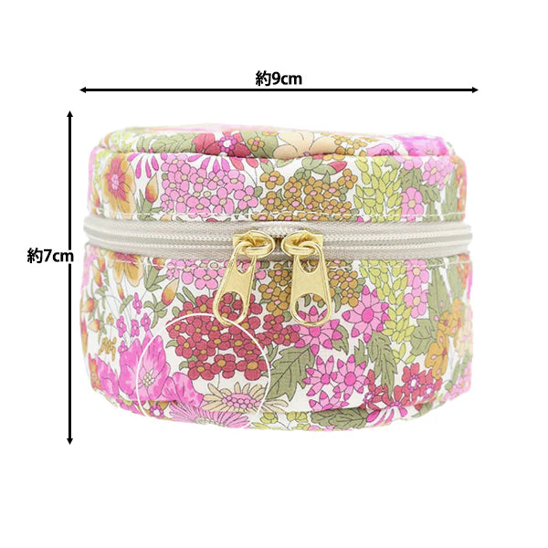 Liberty Print Small Round Pouch - Pink and Green Floral