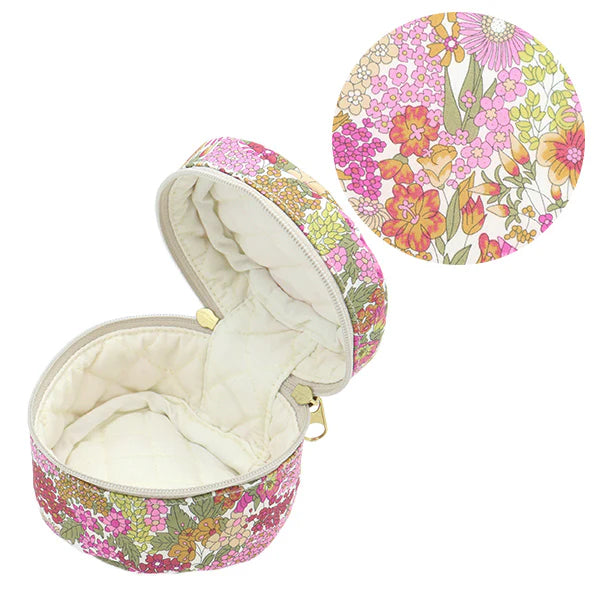 Liberty Print Small Round Pouch - Pink and Green Floral
