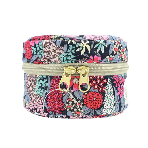 Liberty Print Small Round Pouch - Red, Pink and Grey Floral
