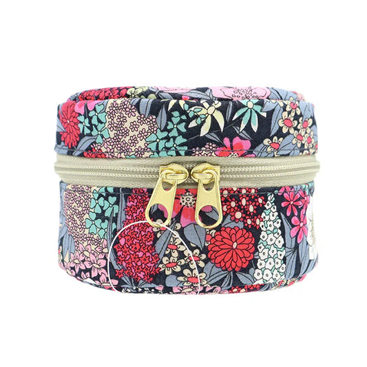 Liberty Print Small Round Pouch - Red, Pink and Grey Floral