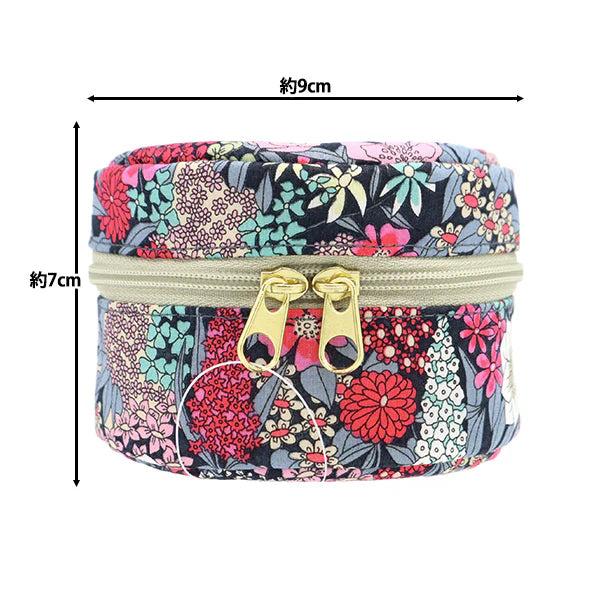 Liberty Print Small Round Pouch - Red, Pink and Grey Floral