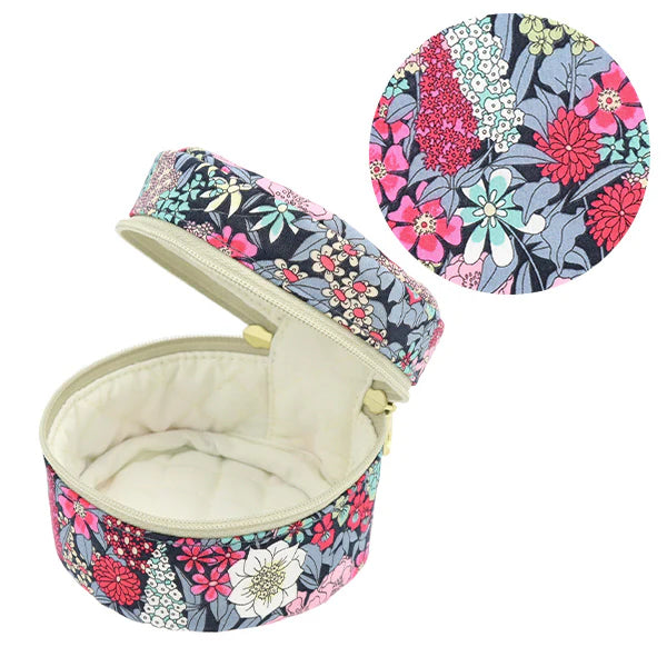 Liberty Print Small Round Pouch - Red, Pink and Grey Floral