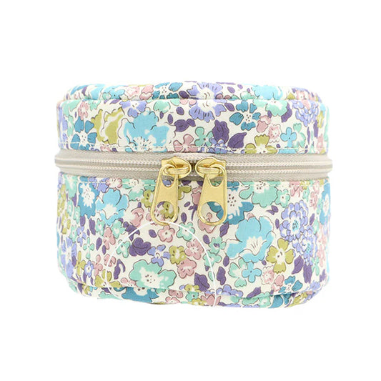 Liberty Print Small Round Pouch - Lavender, Teal and Lime Green Floral