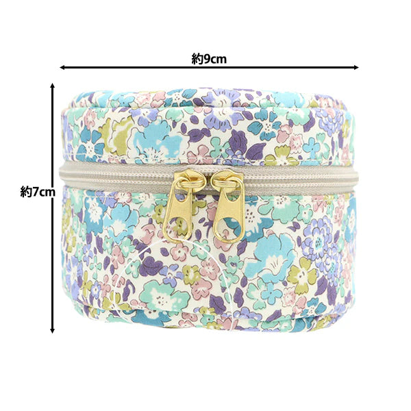 Liberty Print Small Round Pouch - Lavender, Teal and Lime Green Floral