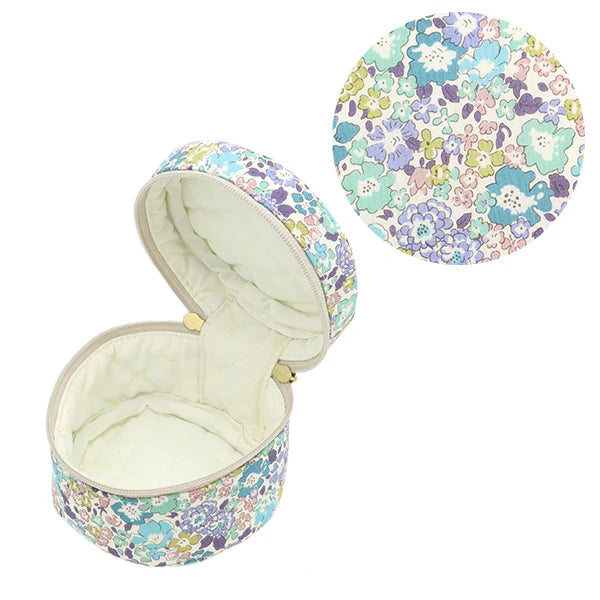 Liberty Print Small Round Pouch - Lavender, Teal and Lime Green Floral