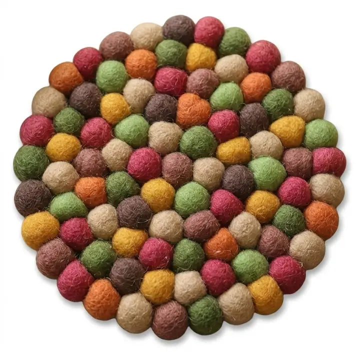 Felted Wool Ball Trivet - Harvest Garden