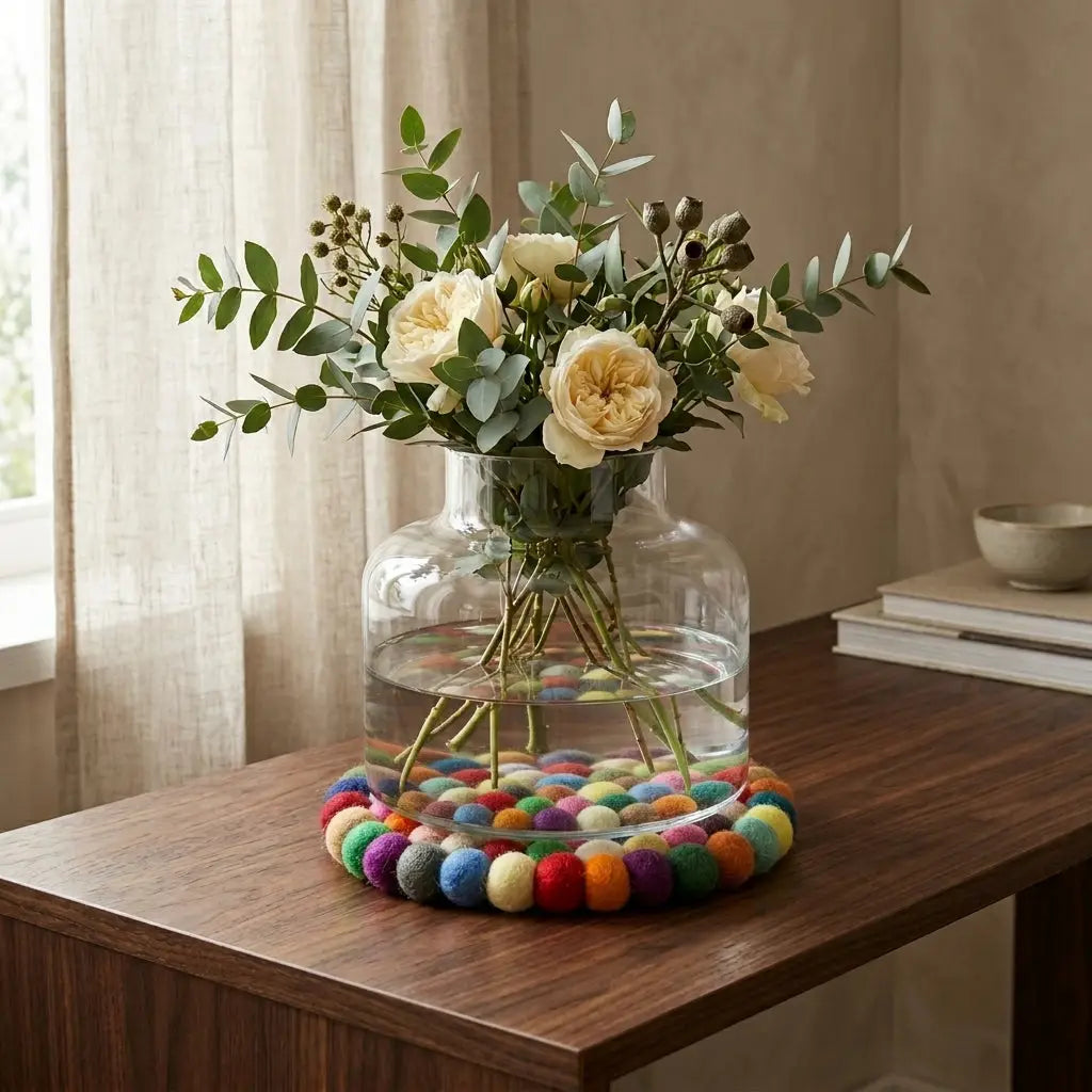 Felted Wool Ball Trivet - Rainbow Confetti
