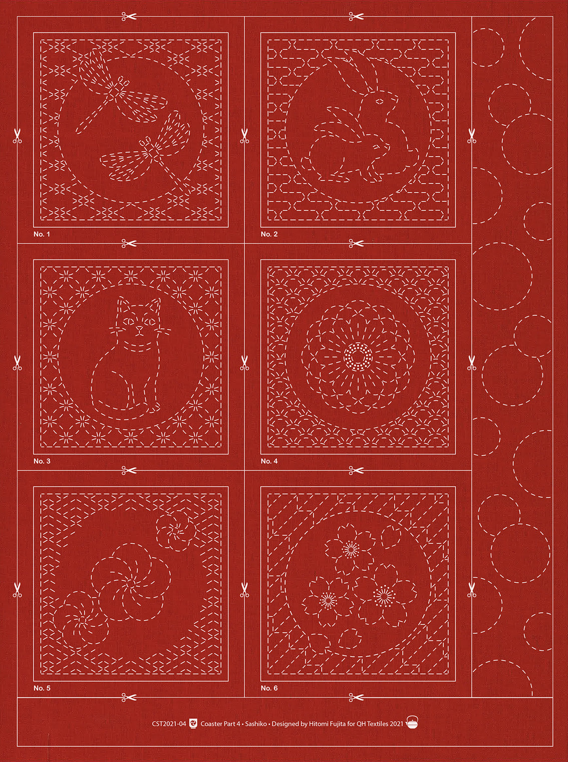 Brick Red Sashiko Coaster Collection - Part 4