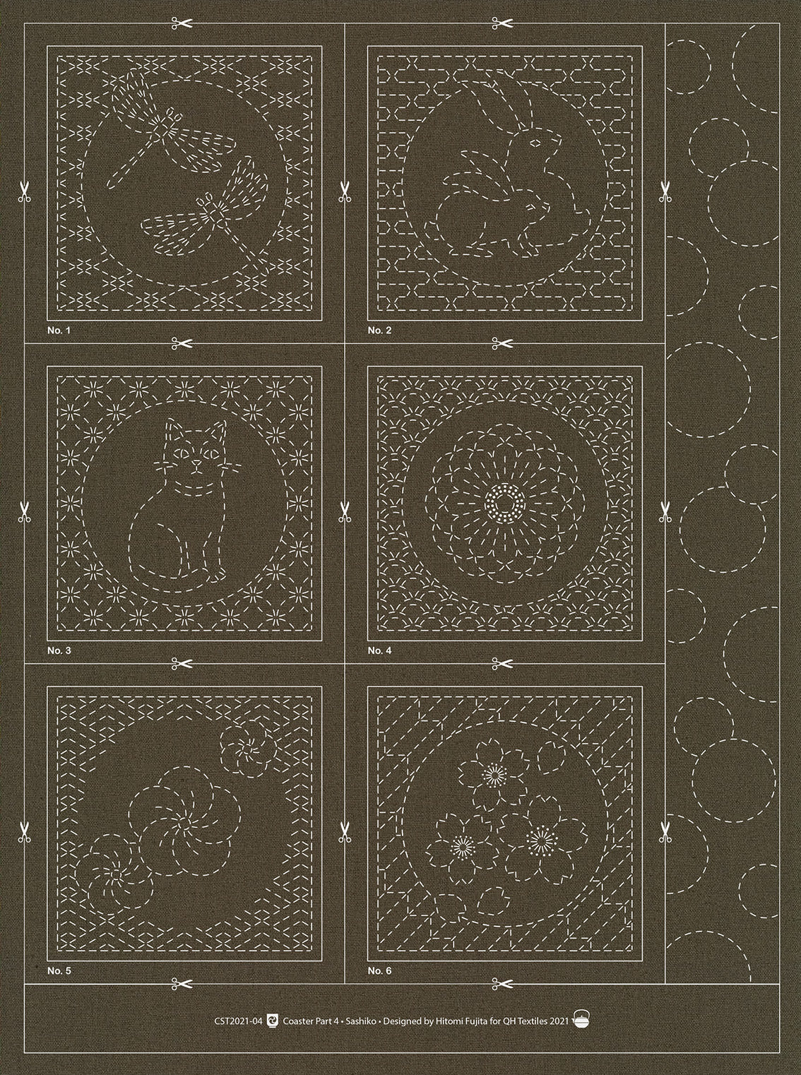 Sashiko/Hitome-Zashi Coasters - Slate