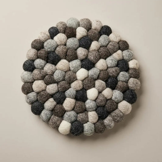 Felted Wool Ball Trivet - Charcoal, Grey and Cream