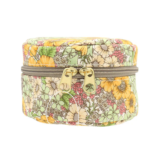 Liberty Print Small Round Pouch - Yellow, Pink, Beige and Green Floral