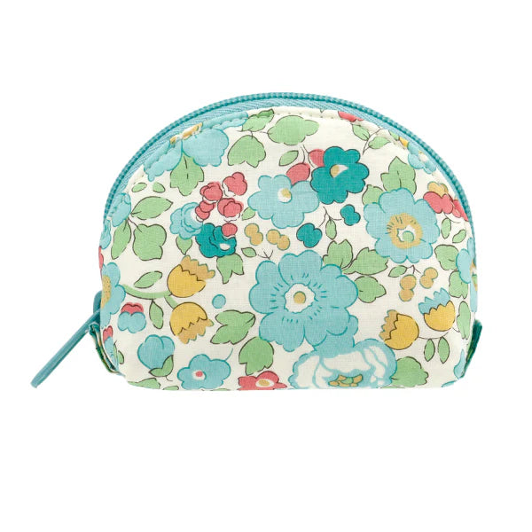 Liberty Print Small Shell Pouch - Aqua, Teal and Pink Floral