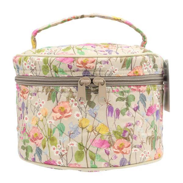 Liberty Quilted Fabric Vanity case - Florals on Beige Background.