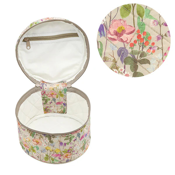 Liberty Quilted Fabric Vanity case - Florals on Beige Background.