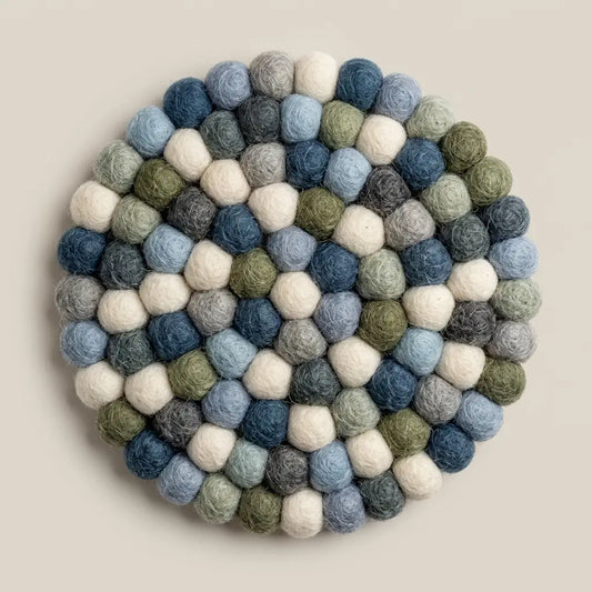 Felted Wool Ball Trivet - Neutral Grey and Sage