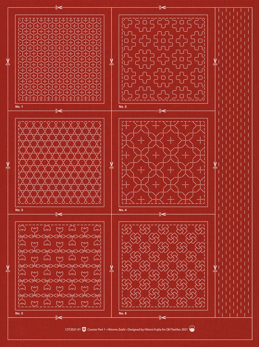Brick Red Sashiko Coaster Collection - Part 1