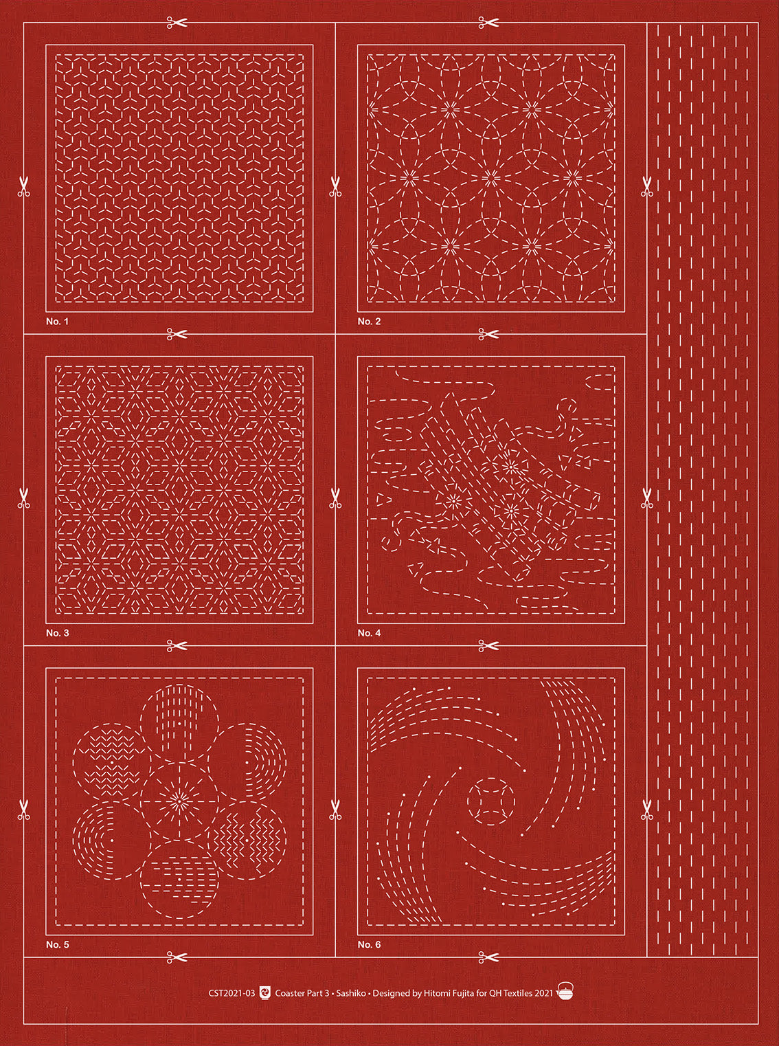 Brick Red Sashiko Coaster Collection - Part 3