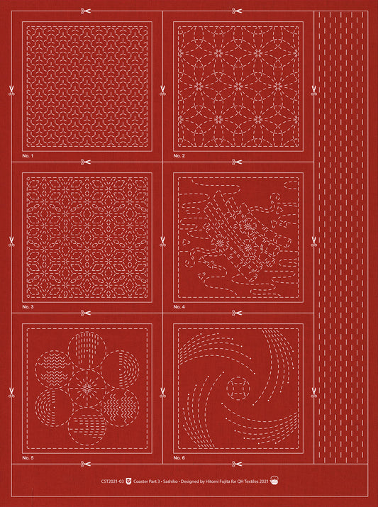 Brick Red Sashiko Coaster Collection - Part 3