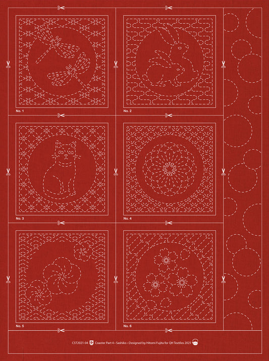 Brick Red Sashiko Coaster Collection - Part 4