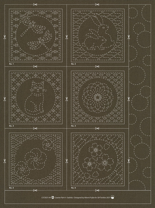 Sashiko/Hitome-Zashi Coasters - Slate