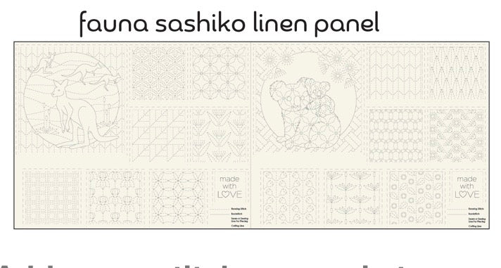 Devonstone Sashiko Panel: Fauna Stitchery Panel in Oatmeal