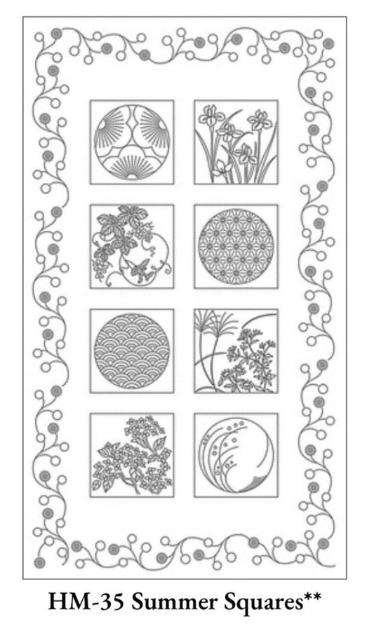 Sashiko Panel Summer Squares - Indigo Blue Fabric