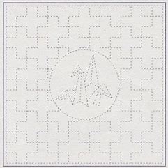 Hana Fukin Sashiko Sampler – Yokota Linked Crosses with Origami Crane in Centre in a Circle.
