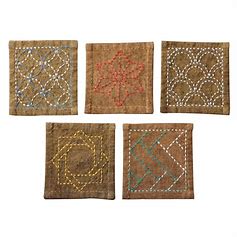 Kofu Tsumugi Sashiko 5 Coasters Sampler – Mustard