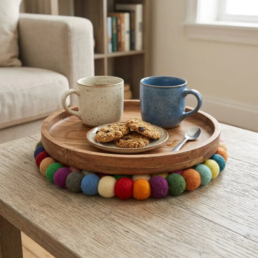 Felted Wool Ball Trivet - Rainbow Confetti