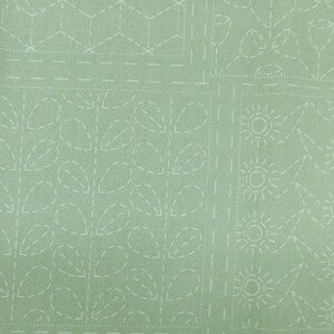 Devonstone Sashiko Panel: Botanical Stitchery Panel in Sage Green