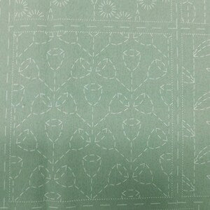Devonstone Sashiko Panel: Botanical Stitchery Panel in Sage Green