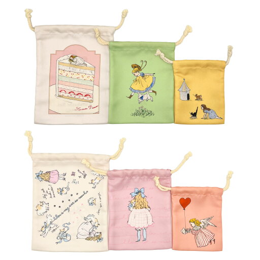 Kurahashi Rei Illustrated Set of Three Drawstring Bags
